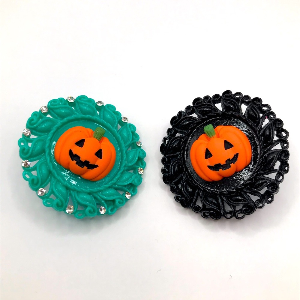 Handmade Halloween Cameo Pumpkin Pin Set Teal & Black